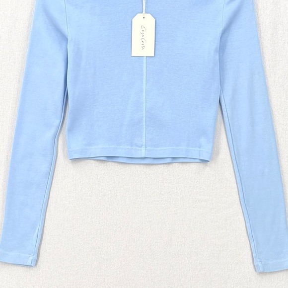 ENZA COSTA Supima Baby Rib Long Sleeve Cropped Top Womens Small Blue Crew Tee - Picture 8 of 12
